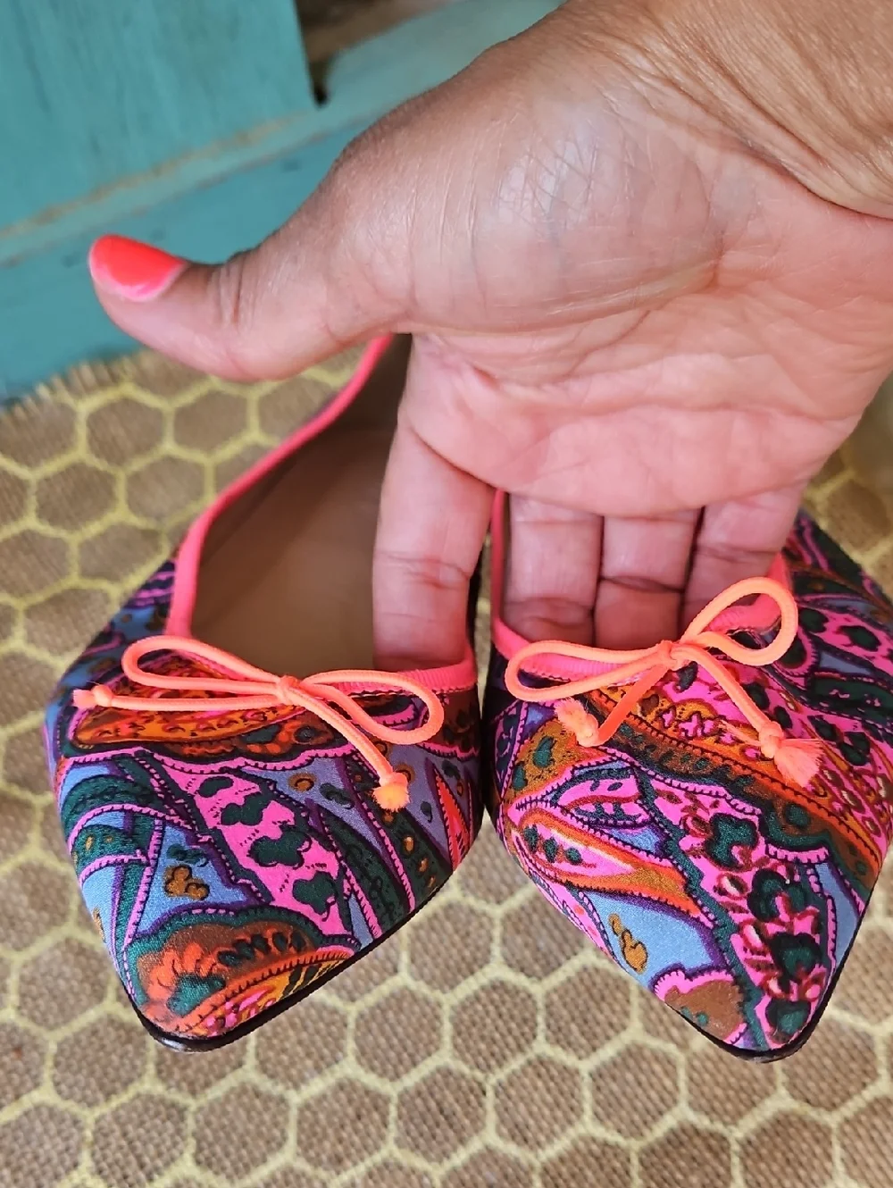 J. Crew Gemma Paisley Pink Ballet Flats With Bow